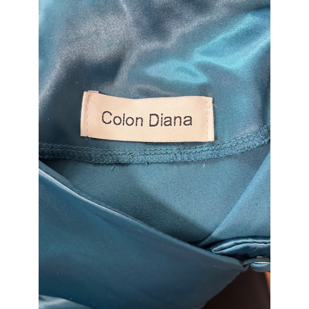 Colon Diana Teal Satin Bishop Sleeve Button Front Midi Dress Womens - Picture 9 of 16